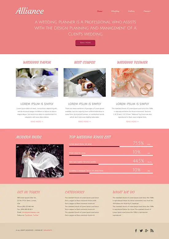 Alliance- Free wedding planner Mobile Website Template
