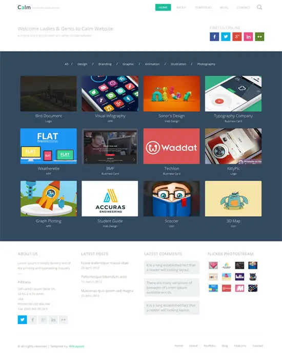 Calm-Free Flat Personal Portfolio & Blog Responsive Web Template