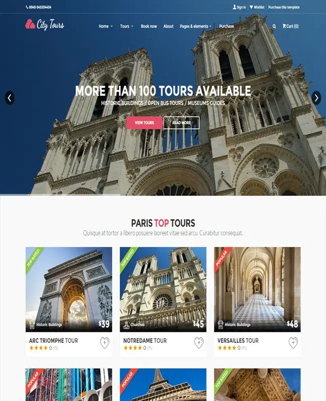 CityTours - Html5 City Tours, Tour Tickets and Guides Template