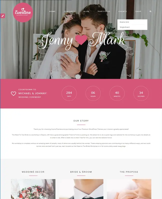 Everline - Wedding Events HTML5 CSS3 Website Template