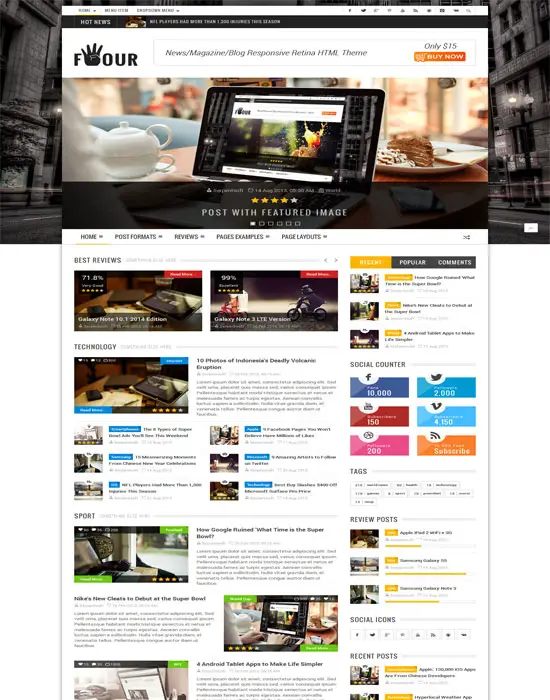 Four - Responsive Retina HTML News, Magazine, Blog Web Template