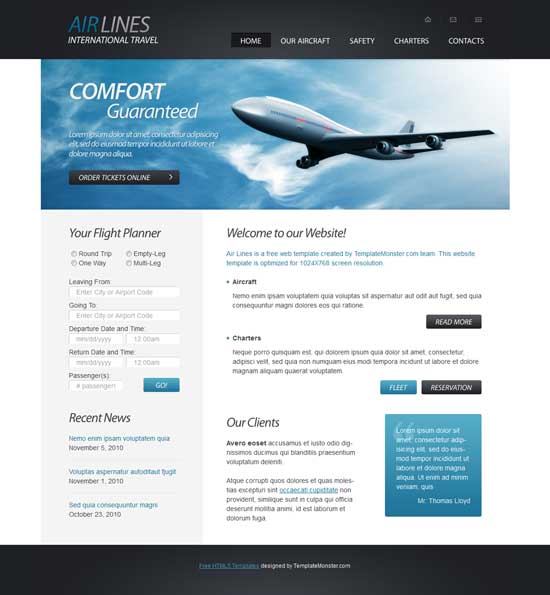 Free HTML5 Website Template - Airlines Company