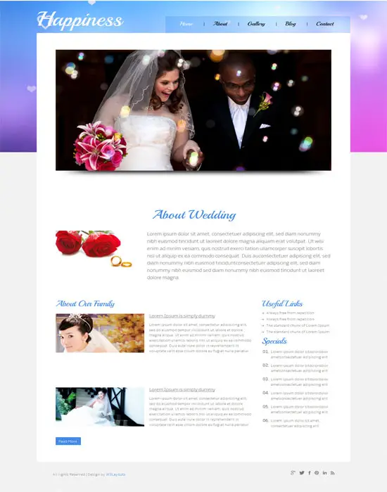 Free Happiness wedding planner Mobile Website Template