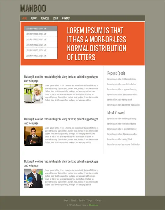 Free Manboo blogging html web template and Mobile templates