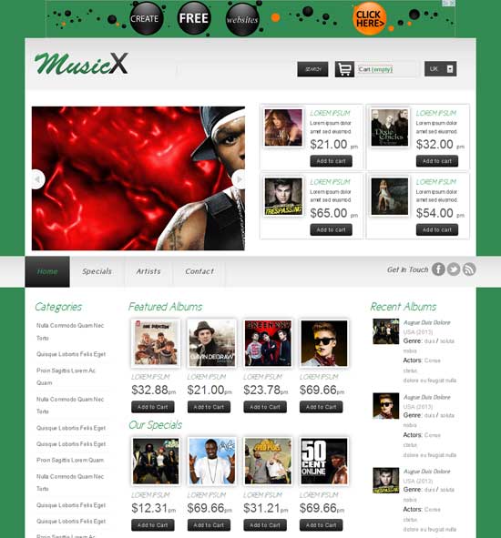 Free MusicX online shopping music responsive Website Template