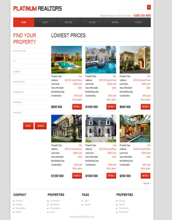 Free Platinum Realtors web and mobile template 