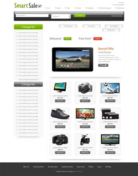 Free Smart Sale Online Shopping Cart responsive website Template