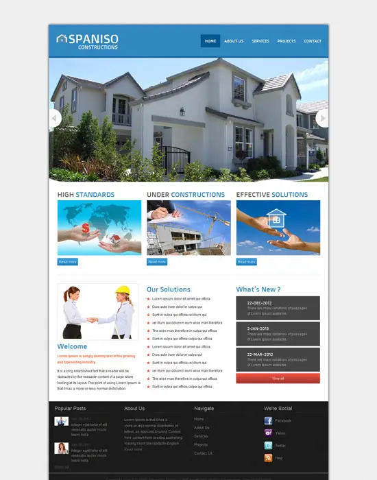 Free Spaniso Constructions web and mobile template 