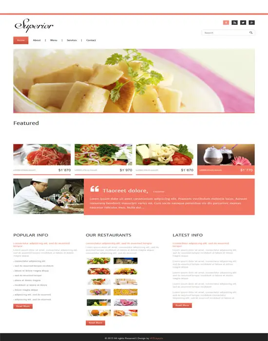 Superior - Free Restaurant Mobile Website Template