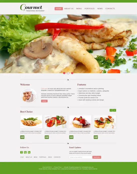Gourmet-Free Restaurant html Template 