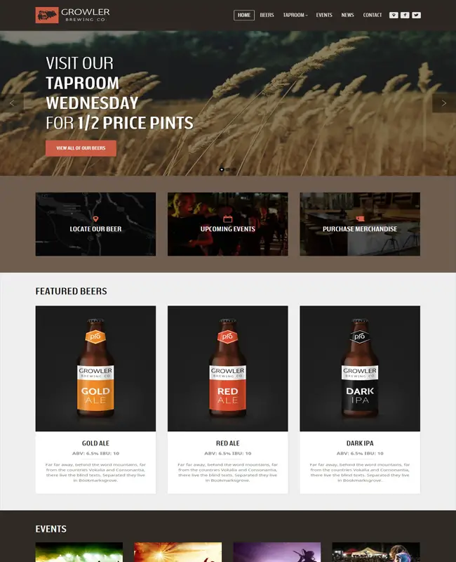 Growler - Entertainment Brewery HTML Website Template