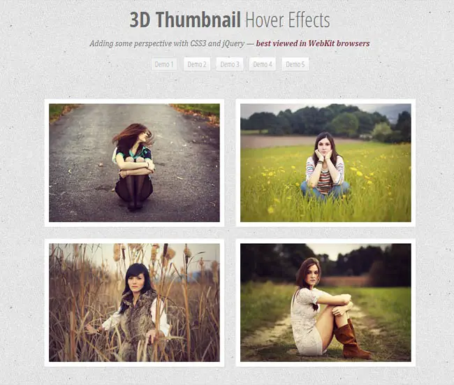 3D Thumbnail Hover - Hover effects with CSS 3D transforms and jQuery 