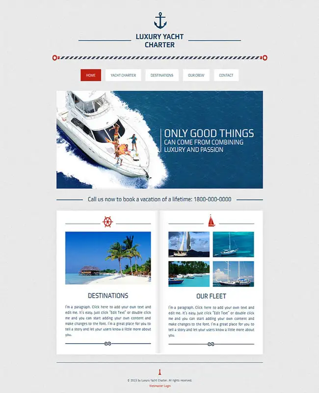 Yacht Charter Template for Wix