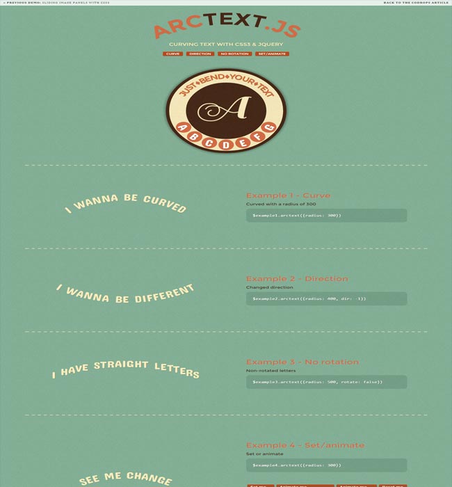 Arctext.js – Curving Text effect Plugin with CSS3 and jQuery