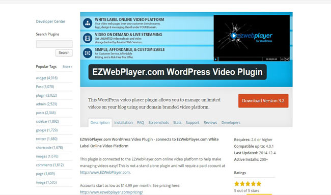 EZWebPlayer WordPress Video Plugin Manage unlimited video