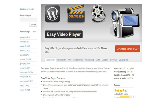 Easy Video Player - wordpress video gallery plugin