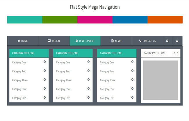 Flat Style - Mega Navigation With Bootstrap Mega Menu