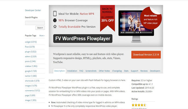 Flowplayer Most Reliable Video Player Plugin