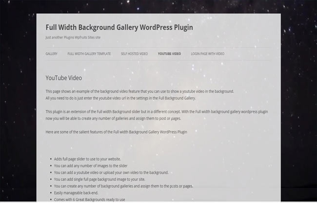 Full Width Background Gallery with Youtube Video