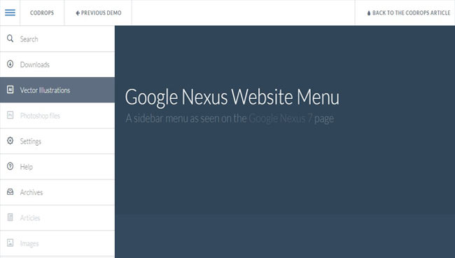 Google Nexus - A sidebar menu as like Google Nexus 7
