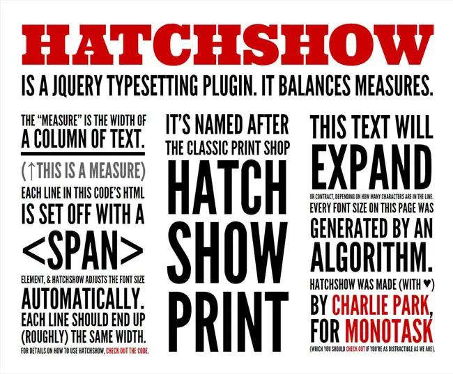 HatchShow – jQuery Typesetting Free Plugin