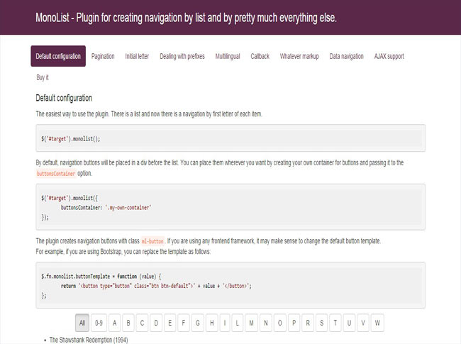 MonoList - List Grouping & Navigation Plugin withe jquery effect