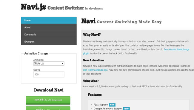 Navi.js - Simple jQuery Content Switcher menu