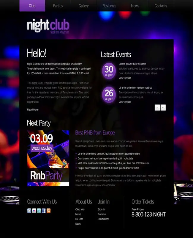 NightClub Dance - Night Club Free website Template