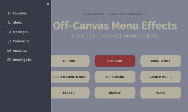 Off-Canvas Menu - Stylish Multiple Effects creative menu