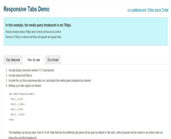 PeteloveTabs - Simple jQuery plugin for creating tabs/accordion