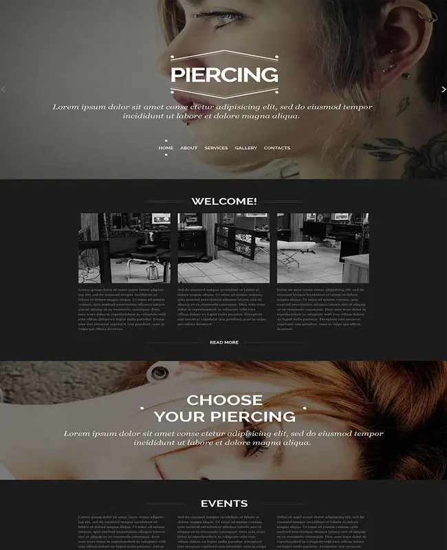 Piercing - Tattoo Salon Responsive Website Template