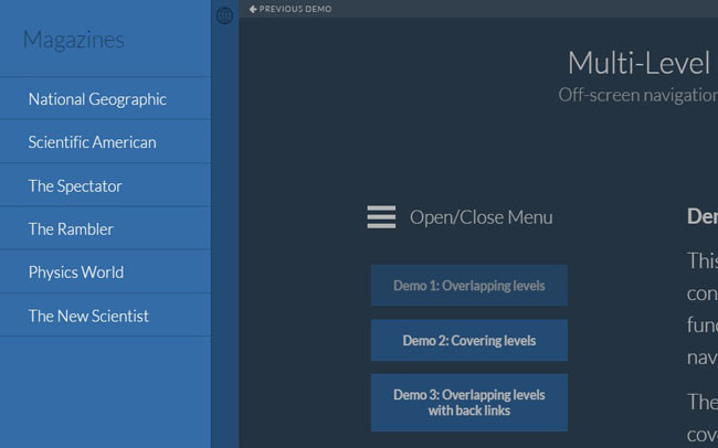 Push Menu - Multiple Levels Off-screen Navigation 