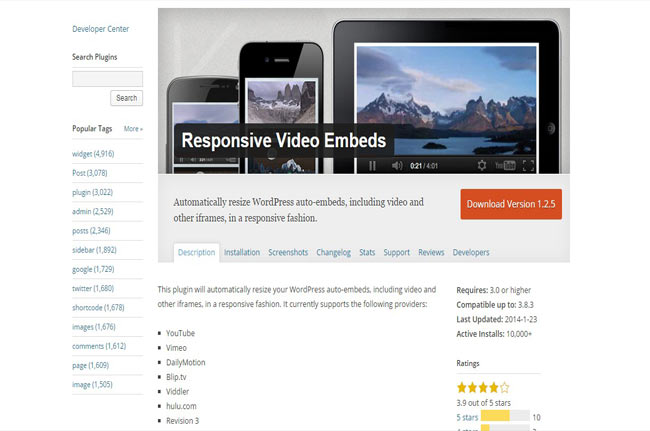 Responsive wordPress Auto-embed video Plugin