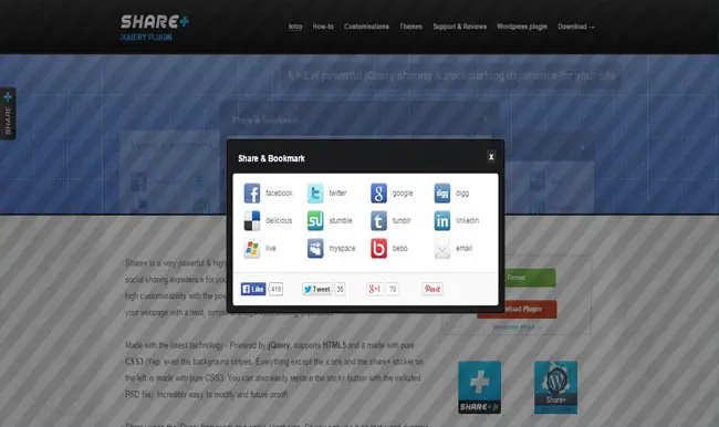 SharePlus - Powerful and highly customizable Social sharing jQuery Plugin