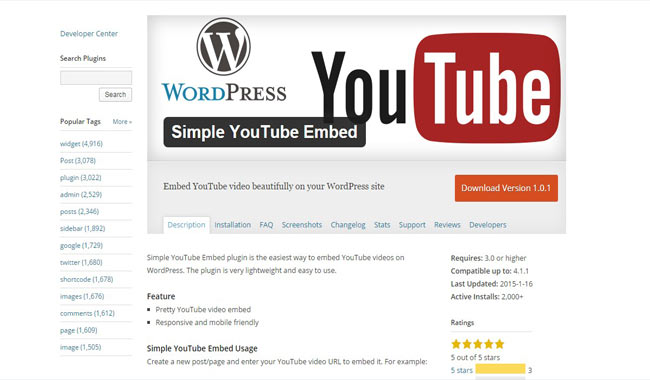 Simple youtube wordpress video plugin
