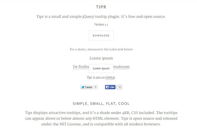 Tipr - small and simple jQuery tooltip 