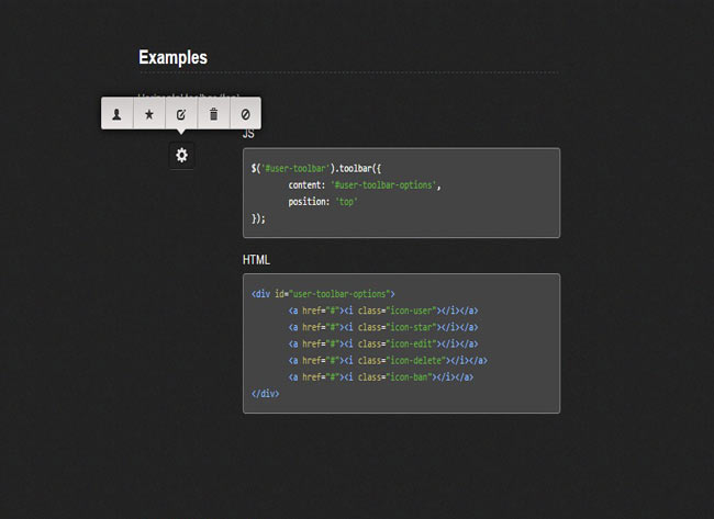 Toolbar.js - jQuery plugin that creates tooltip style toolbars