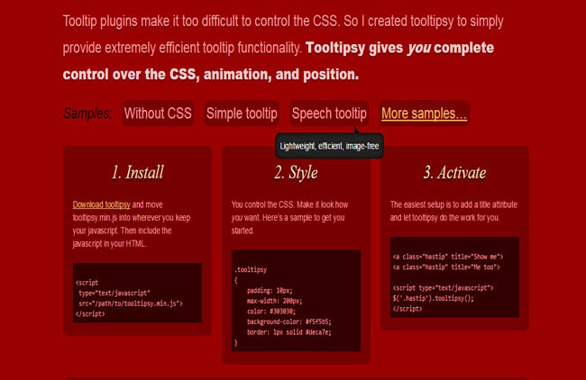 Tooltipsy - jQuery tooltip plugin for control-obsessed designers