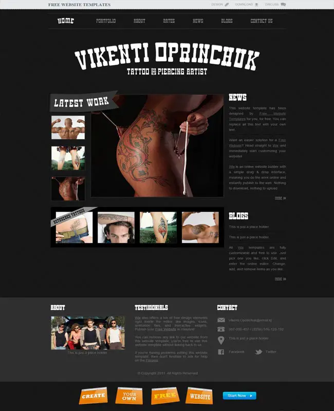 Vikenti Oprinchuk - Free Tattoo and Piercing Artist Website Template