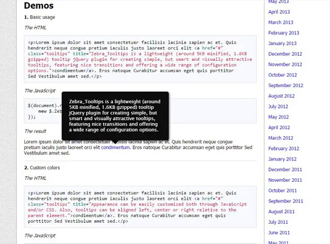 Zebra Tooltips - Lightweight simple jQuery Plugin