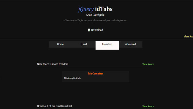 idTabs - Simple Tab Example