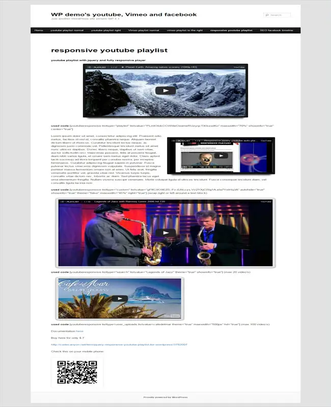 jQuery responsive simple youtube Playlist for WP