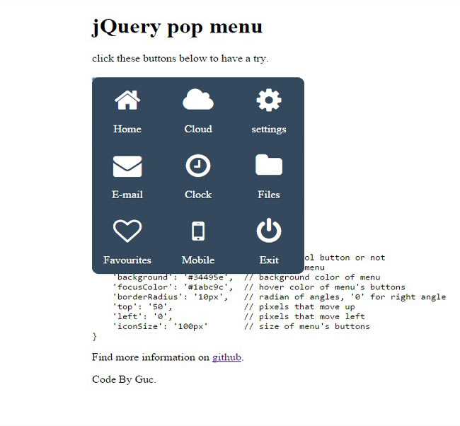 jQueryPop Simple jquery menu examples
