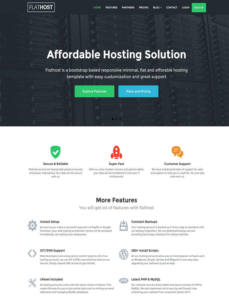 Flathost Responsive Hosting template with WHMCS