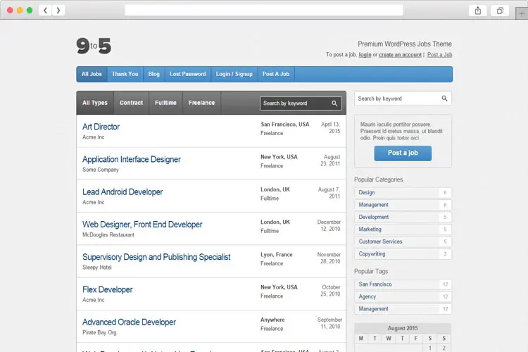 Nine to Five – Simple WordPress Jobs Theme