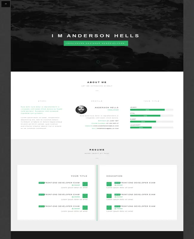 Tesla - Onepage CV Personal / Portofolio / Blog WordPress Theme