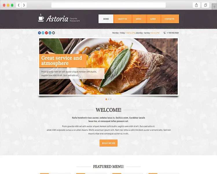 Astoria – Responsive Template for Food Houses