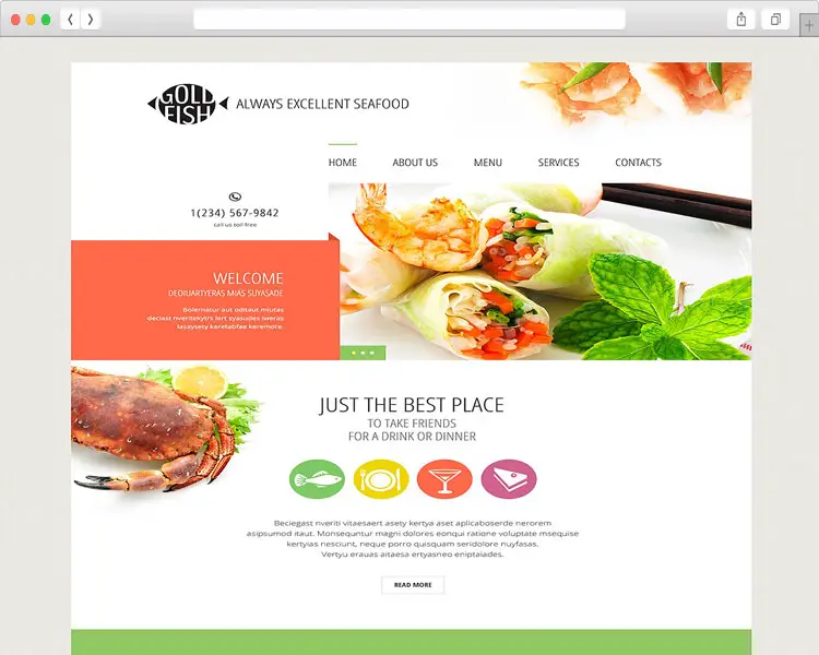 Gold Fish - Excellent Seafood restaurants website Template