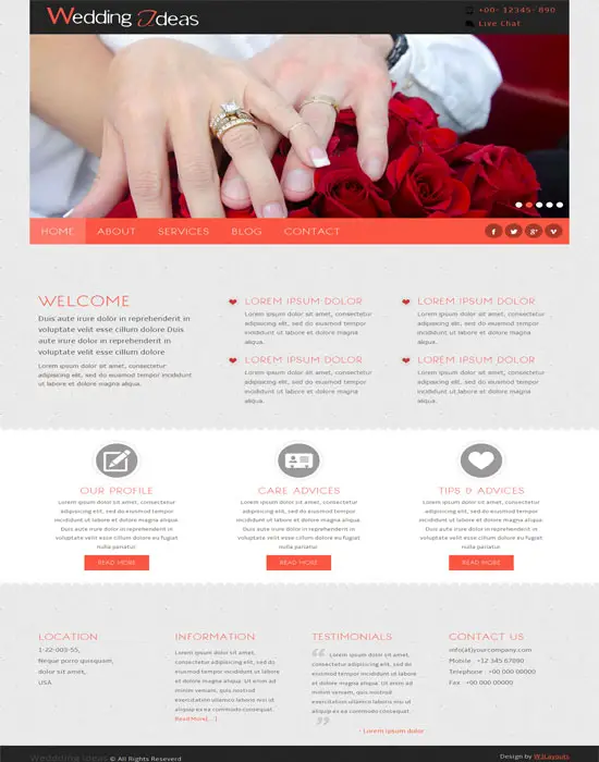 Free Wedding Ideas a wedding planner Mobile Website Template