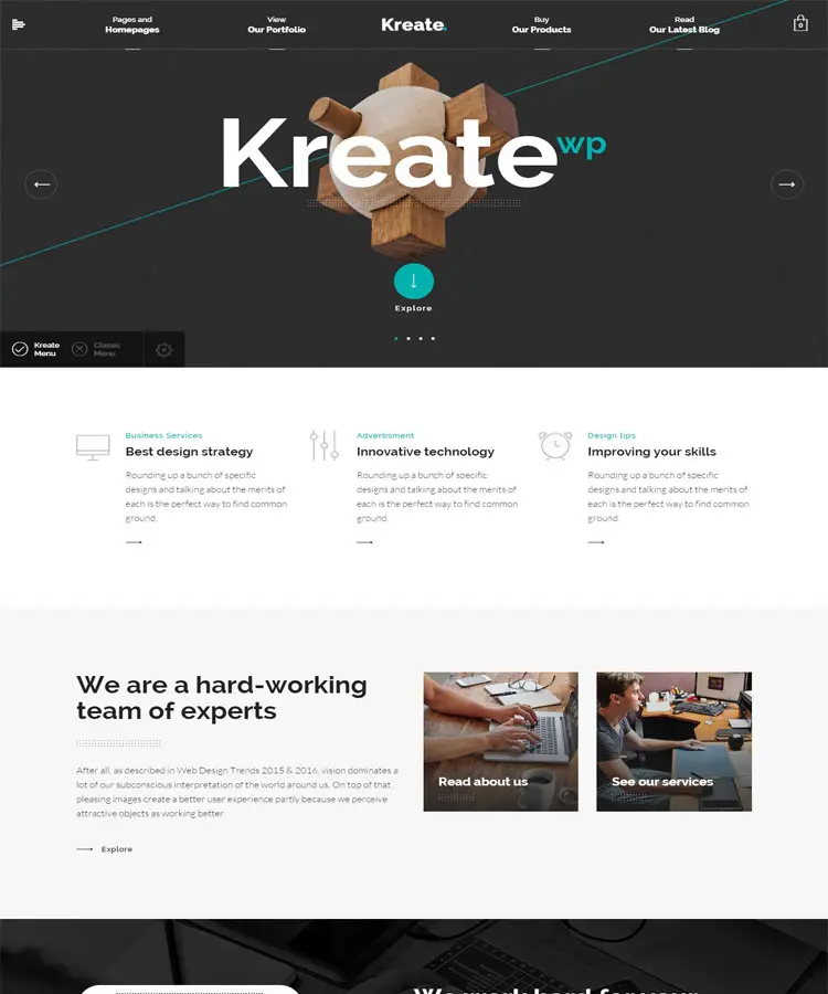 Kreate – Drag & drop Creative Business Theme